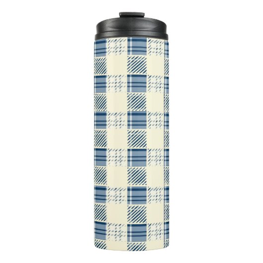 Blauw en citroen Plaid Thermosbeker (Voorkant)