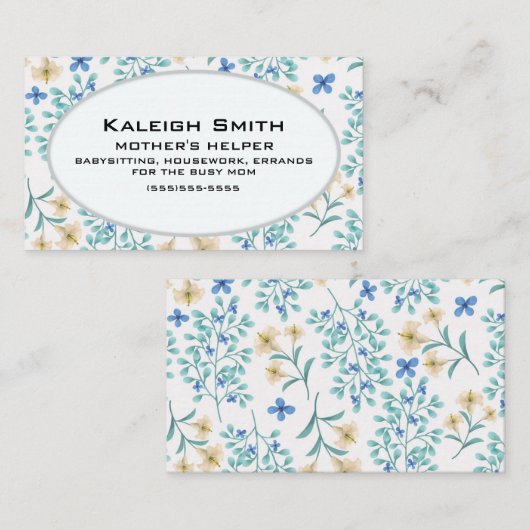 Blauw- en Cream-Floral op de Helper van Witte Moed Contactkaartje (Voorkant / Achterkant)