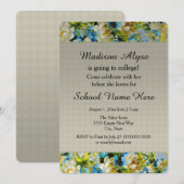  blauw en Cream Floral "Van naar College" Kaart (Voorkant / Achterkant)