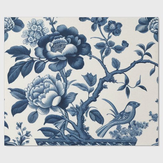 Blauw- en Cream Toile Cadeaupapier (Vlak)