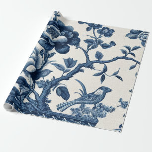 Blauw- en Cream Toile Cadeaupapier
