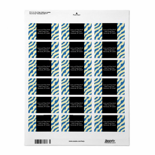 Blauw- en Cream Zebra-labels afdrukken Etiket (Full Sheet)