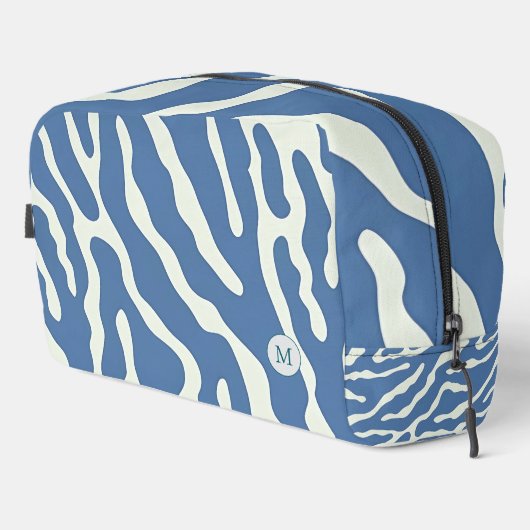 Blauw en crème Abstract Wavy Lines make-up tas (Rechterhoek)