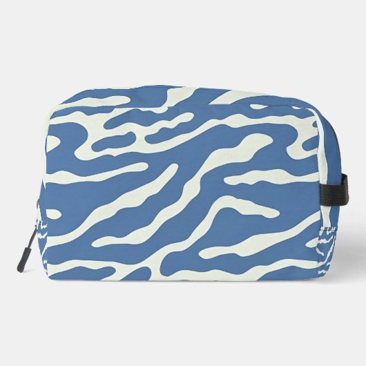 Blauw en crème Abstract Wavy Lines make-up tas (Achterkant)