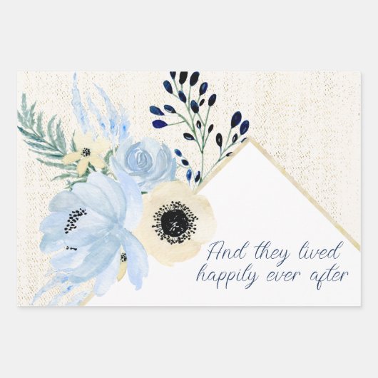 Blauw en Crème Aquarel Bloemen Frame Inpakpapier Vel (Voorkant)