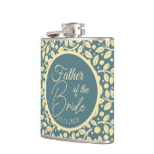 Blauw en Crème Blad Patroon Vader van de Bruid Heupfles (Links)