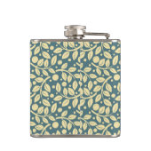 Blauw en Crème Blad Patroon Vader van de Bruid Heupfles (Achterkant)