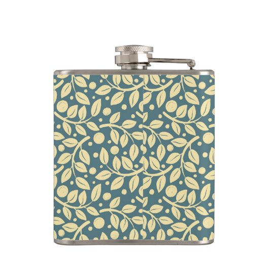 Blauw en Crème Blad Patroon Vader van de Bruid Heupfles (Achterkant)