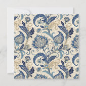 Blauw En Crème Bloemen Damask Wedding Kaart (Achterkant)