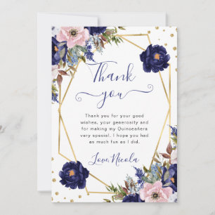 Blauw en Crème Bloemen Frame Quinceanera Bedankkaart