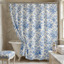 Blauw en Crème Bloemmotief Toile de Jouy