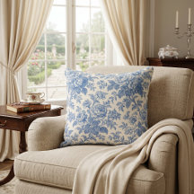 Blauw en Crème Bloemmotief Toile de Jouy