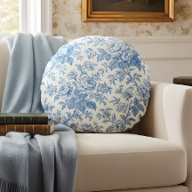 Blauw en Crème Bloemmotief Toile de Jouy