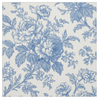 Blauw en Crème Bloemmotief Toile de Jouy Stof