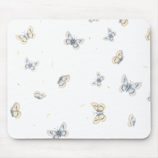 Blauw en crème Butterflies Charming Garden Fauna Muismat (Voorkant)