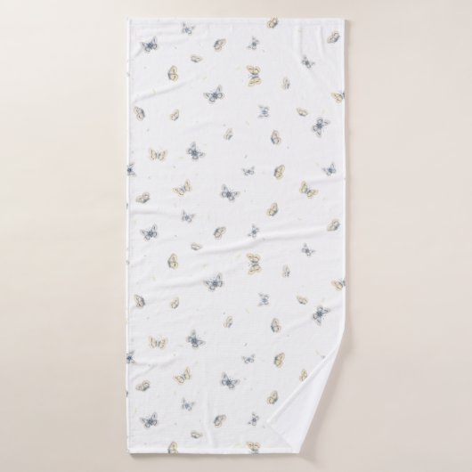 Blauw en crème Butterflies Charming Garden Insects Badhanddoek (Badhanddoek)
