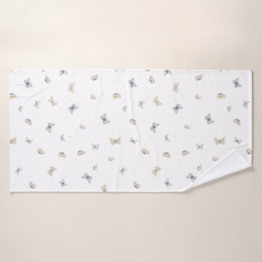 Blauw en crème Butterflies Charming Garden Insects Badhanddoek (Badhanddoek)