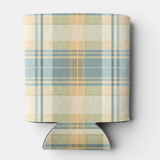 Blauw en crème geruite blikje of fleskoeler blikjeskoeler (Achterkant)