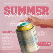 Blauw en crème geruite blikje of fleskoeler blikjeskoeler