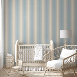 Blauw en Crème Gestreepte Babykamer Behang