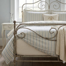 Blauw en Crème gestreepte Vintage Franse Landstijl