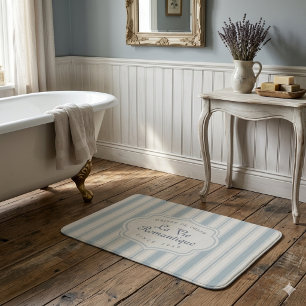 Blauw en Crème gestreepte Vintage Franse Landstijl Badmat