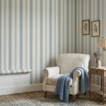 Blauw en Crème gestreepte Vintage Franse Landstijl