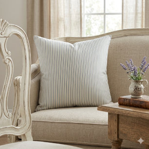 Blauw en Crème gestreepte Vintage Franse Landstijl Kussen