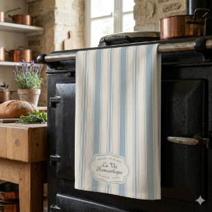 Blauw en Crème gestreepte Vintage Franse Landstijl Theedoek