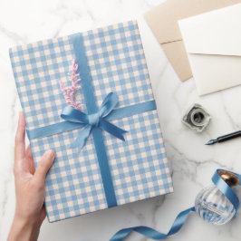 Blauw en Crème Gingham Rutpatroon Cadeaupapier