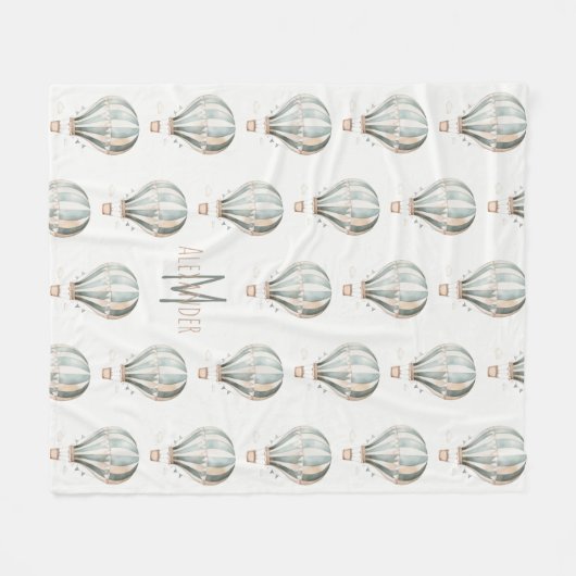 Blauw en Crème  Hete Luchtballon Monogram Fleece Deken (Voorkant (Horizontaal))