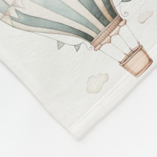 Blauw en Crème Hete Luchtballon Monogram Fleece Deken (Hoek)