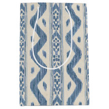 Blauw en Crème Ikat, Geweven Streep Tas Print