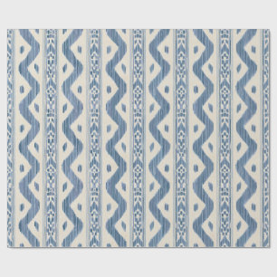 Blauw en Crème Ikat Inpakpapier, Klassiek Blok Cadeaupapier