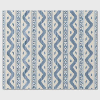 Blauw en Crème Ikat Inpakpapier, Klassiek Blok Cadeaupapier