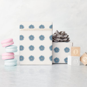 Blauw en Crème Madeliefje Cadeaupapier