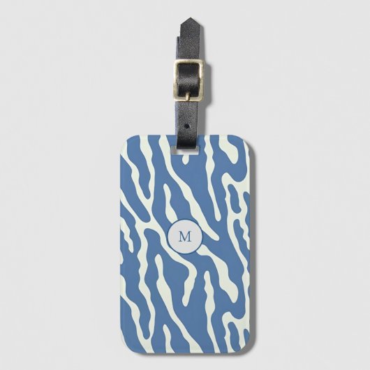 Blauw en crème Modern Abstract Wavy Lines Patroon Bagagelabel (Voorkant (verticaal))