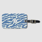Blauw en crème Modern Abstract Wavy Lines Patroon Bagagelabel (Voorkant (horizontaal))