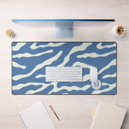 Blauw en crème Modern Abstract Wavy Lines Patroon Bureaumat