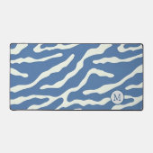 Blauw en crème Modern Abstract Wavy Lines Patroon Bureaumat (Voorkant)
