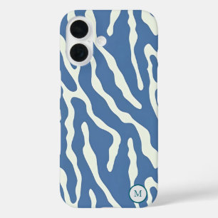 Blauw en crème Modern Abstract Wavy Lines Patroon iPhone 16 Hoesje