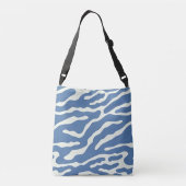 Blauw en crème Modern Abstract Wavy Lines Patroon Crossbody Tas (Achterkant)
