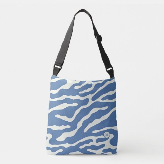 Blauw en crème Modern Abstract Wavy Lines Patroon Crossbody Tas (Voorkant)