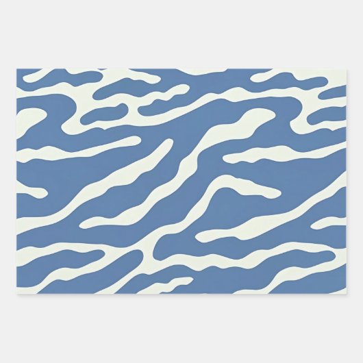 Blauw en crème Modern Abstract Wavy Lines Patroon Inpakpapier Vel (Voorkant 3)