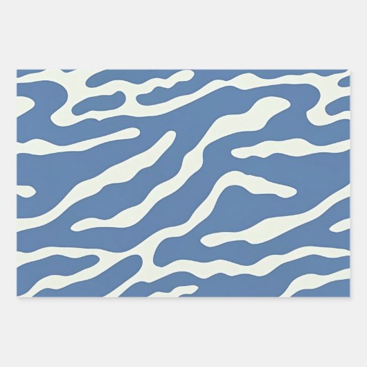 Blauw en crème Modern Abstract Wavy Lines Patroon Inpakpapier Vel (Voorkant 2)