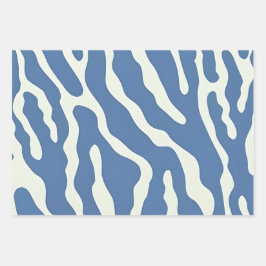 Blauw en crème Modern Abstract Wavy Lines Patroon Inpakpapier Vel