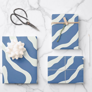Blauw en crème Modern Abstract Wavy Lines Patroon Inpakpapier Vel