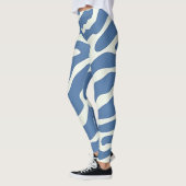 Blauw en crème Modern Abstract Wavy Lines Patroon Leggings (Links)