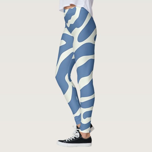 Blauw en crème Modern Abstract Wavy Lines Patroon Leggings (Links)