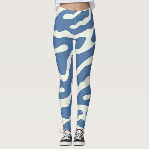 Blauw en crème Modern Abstract Wavy Lines Patroon Leggings